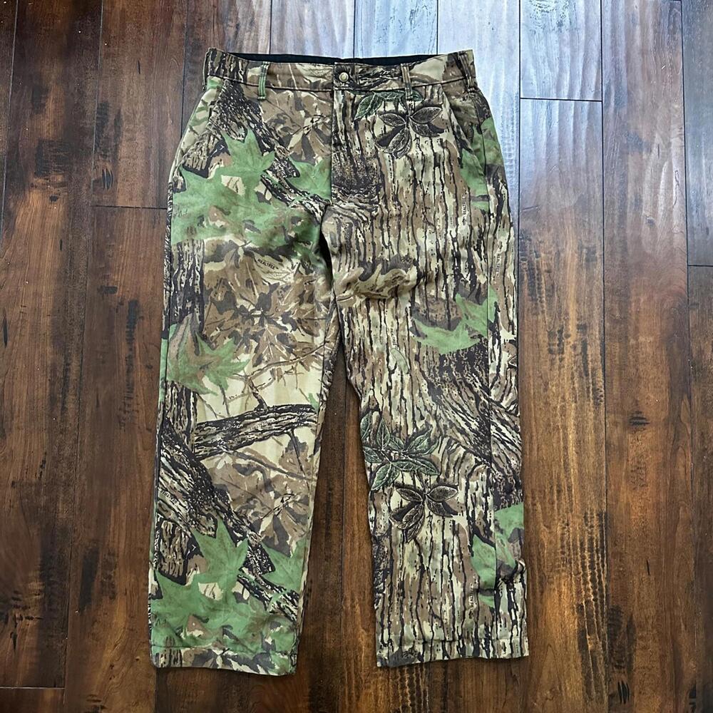 VTG 90s Cabela's Realtree Camo Fleece Pants Cargo Pocket 35x28 Made in the USA